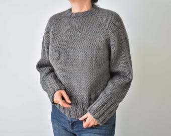 Knitting Pattern Basil Super Chunky Sweater Top Down Beginner Jumper