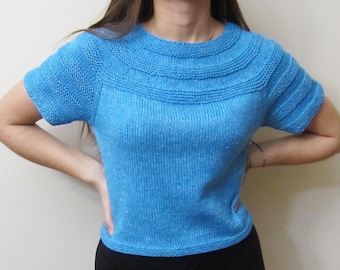 Knitting Pattern RONDO Top Seamless Design Top Down Knitting Pattern Short Sleeve Shirt