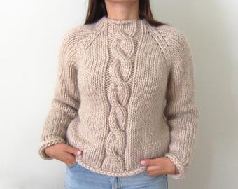 Knitting Pattern Super Chunky Sweater Wool Cable Sweater Top Down Seamless Knitting Pattern Instant Download