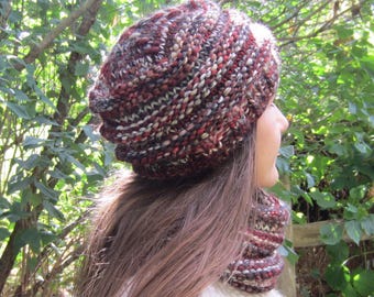 Knitting Pattern Chunky Hat and Cowl Neck Warmer Ribbed Design Seamless Knitting Pattern Beginner Pattern Instant Download