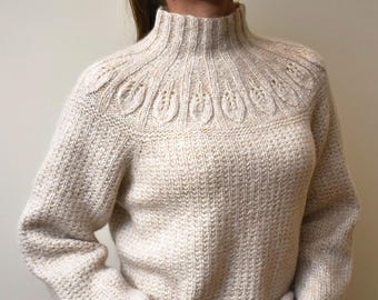Knitting Pattern LEAVES Sweater Seamless Top Down Design Digital File