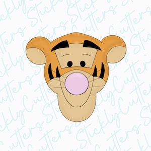 May include: A cartoon illustration of the character Tigger from Winnie the Pooh. Tigger is an orange and black striped tiger with a pink nose and a big smile.