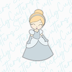 May include: A cartoon illustration of a princess wearing a light blue dress with a white bodice and a crown. She has blonde hair and blue eyes.