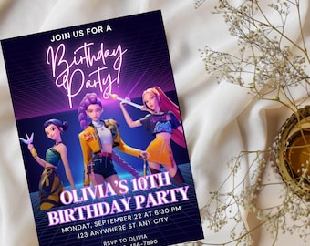 KPop Demon Hunter Birthday Invitation | Editable Canva Template | Kpop Anime Invite | Digital Download | Printable Birthday Card for Kids