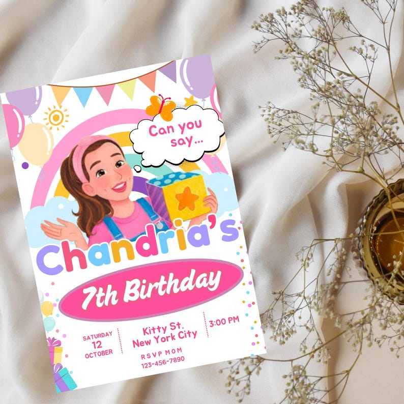 Editable Ms Rachel Birthday Invitation, Ms Rachel Party Invites, Ms ...