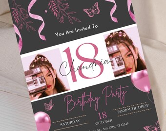 18th Birthday Invite Pink, Girl 18th Birthday, Eighteenth Birthday, Birthday Dinner Invite, Birthday Party Evite