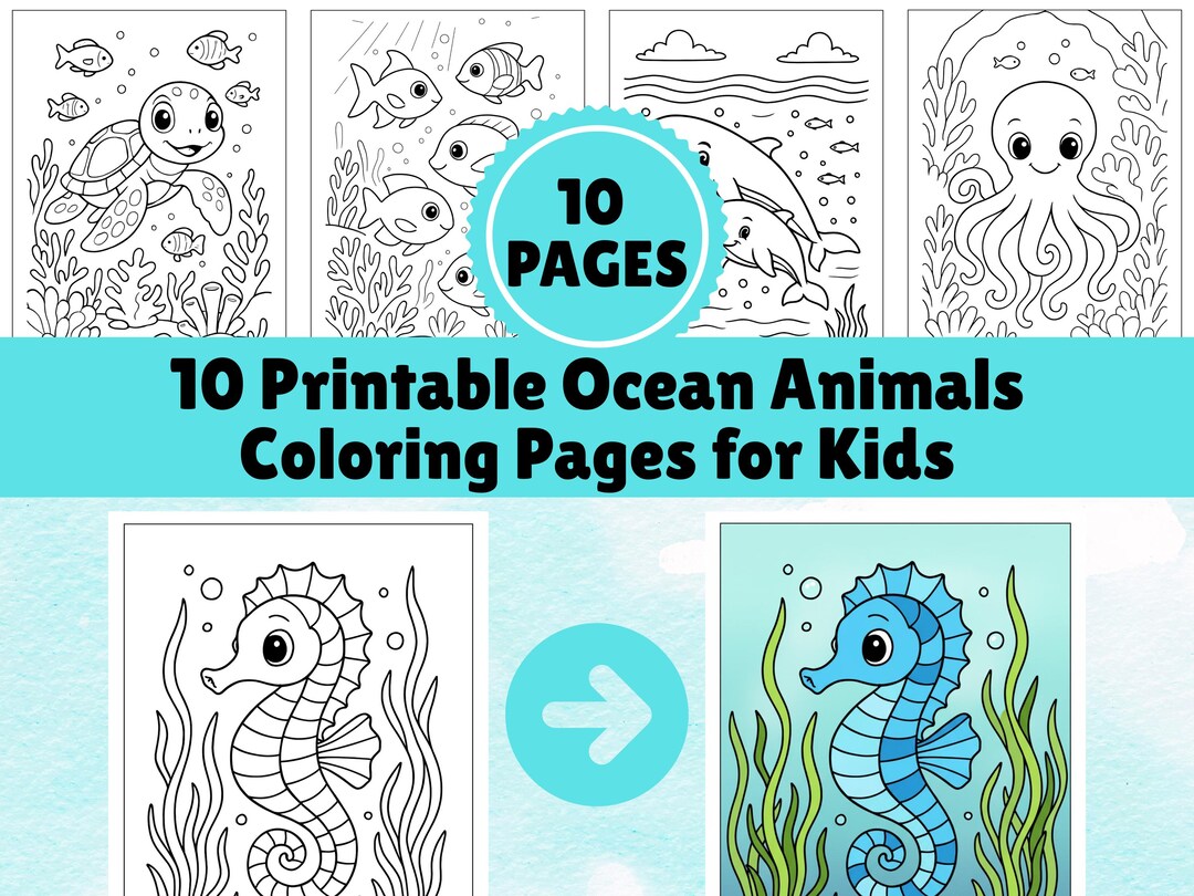 Printable Ocean Animals Coloring Pages for Kids: Sea Creatures Activity ...