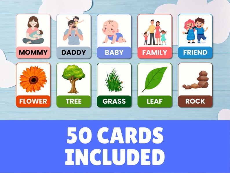 Printable 50 First Words Flashcards – Learning Cards for Kids – Instant ...