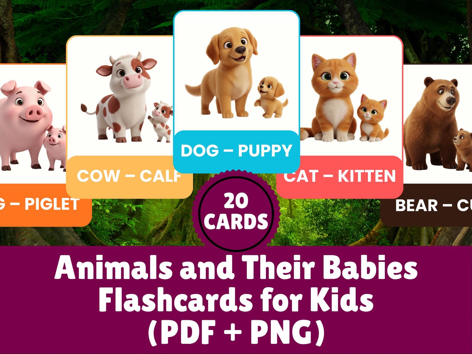 Animals and Their Babies Flashcards for Kids - 20 Printable Learning ...
