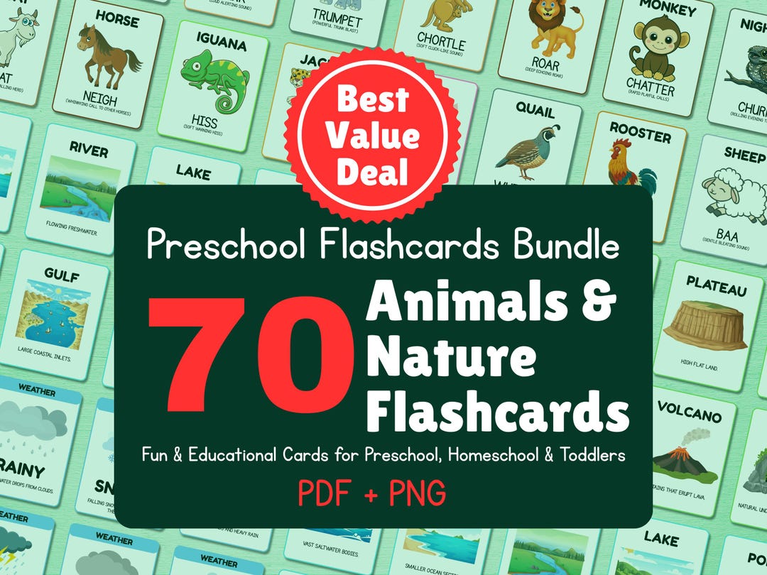 Animals & Nature Flashcards: 70 Printable Learning Cards for Kids (PDF ...