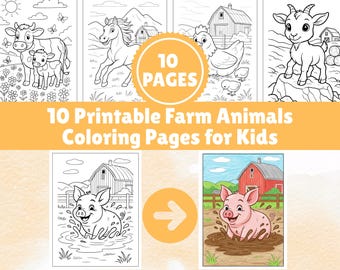 Farm Animals Coloring Book: Fun Learning Activity (PDF + PNG Downloadable Pages)