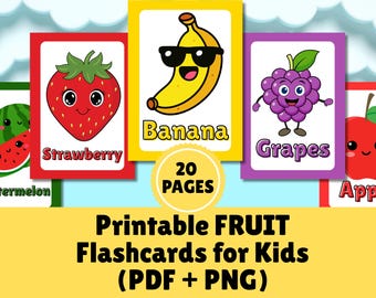 20 Preschool Fruit Flashcards: Printable Learning Cards for Kids, Educational PDF + PNG Set