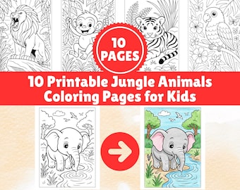 Jungle Animals Coloring Pages: Kids' Printable Activity Book (PDF + PNG)
