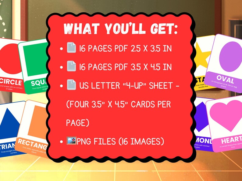 16 Basic Shapes Flashcards: Printable Learning Cards for Kids – Instant ...
