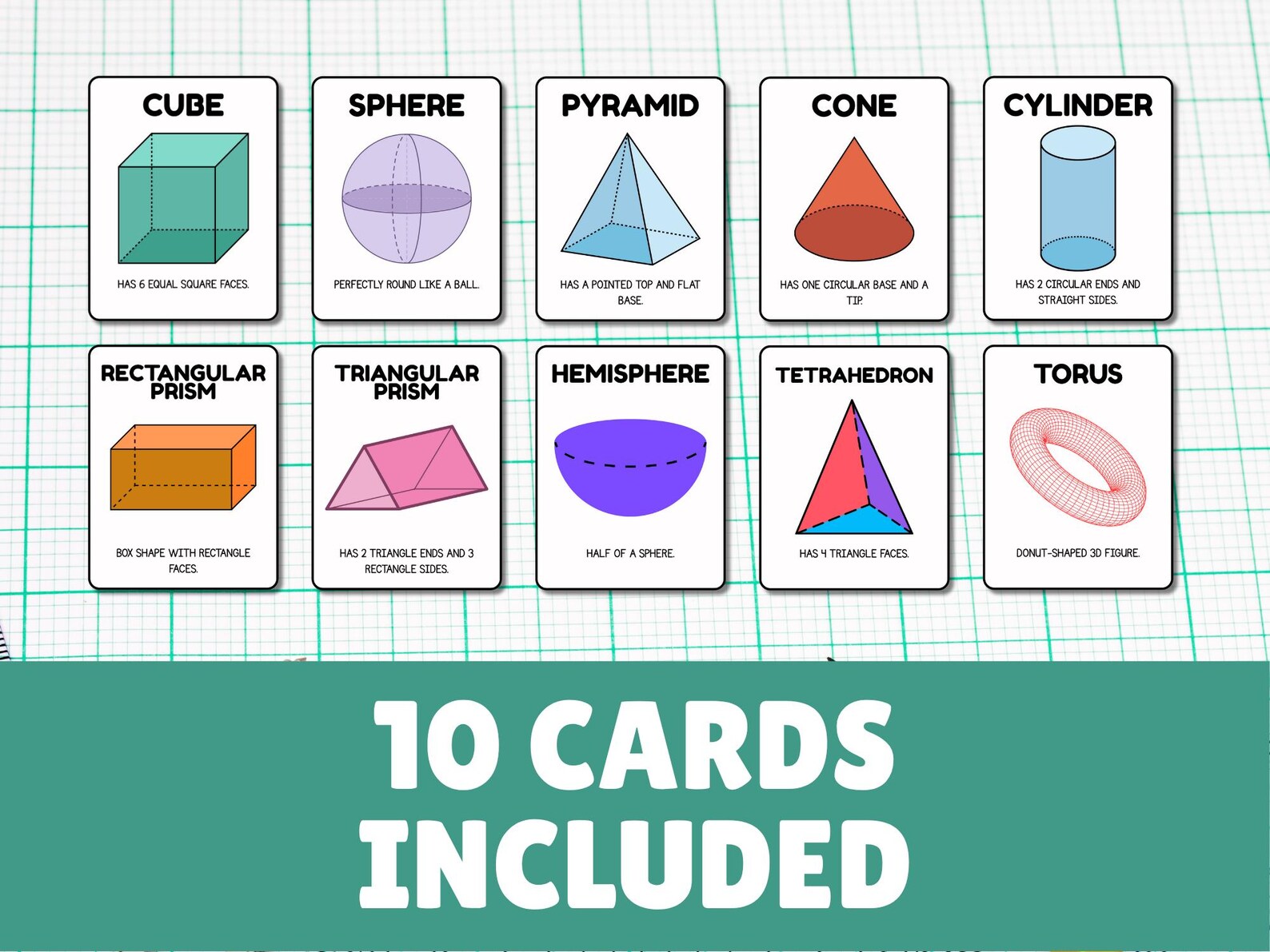 Printable Geometry Flashcards: 3D Shapes Learning Cards for Kids ...