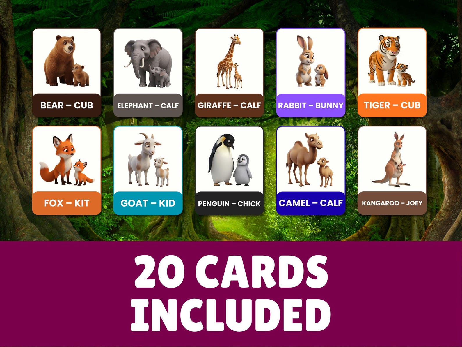 Animals and Their Babies Flashcards for Kids - 20 Printable Learning ...
