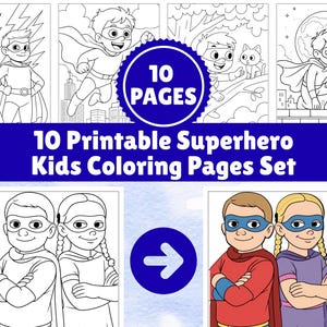 Dibujos para colorear de superhéroes para niños: Libro de actividades imprimible (PDF + PNG)
