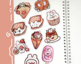 Kawaii Häschen-Dessert-Aufkleber: Wasserdichte, matte Vinyl-Abziehbilder