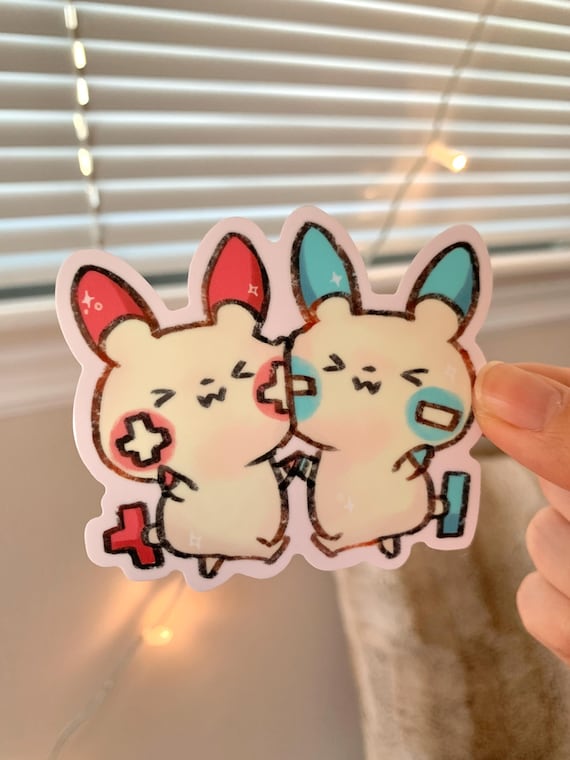 Plusle and Minun Pokemon Sticker, Matte Waterproof Vinyl