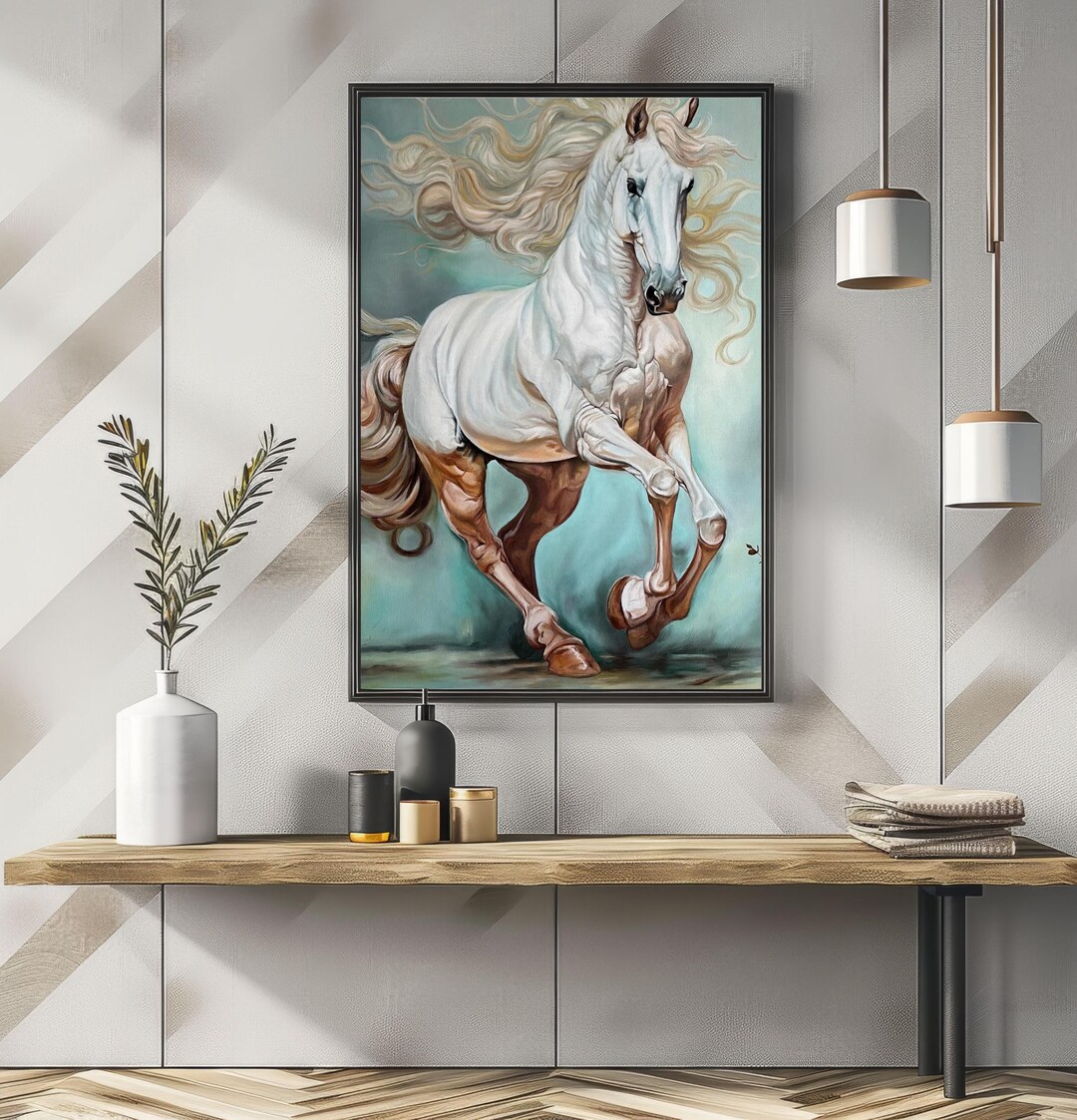 White Horse Portrait Framed Wall Art, Vintage Horse Wall Decor ...