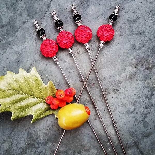 Red Dahlia, Cocktail Picks, Appetizer Skewers, Bloody Mary Basket, Home Bartender Tools, Food Grade Stainless Steel