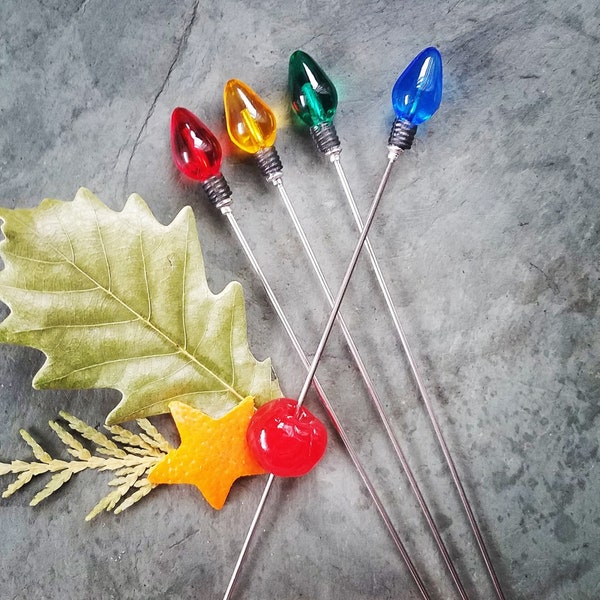 Christmas Tree Light Bulbs, Bloody Mary Spikes, Garnish Picks, Appetizer or Dessert Skewer, Martini Picks, Food Grade Stainless Steel