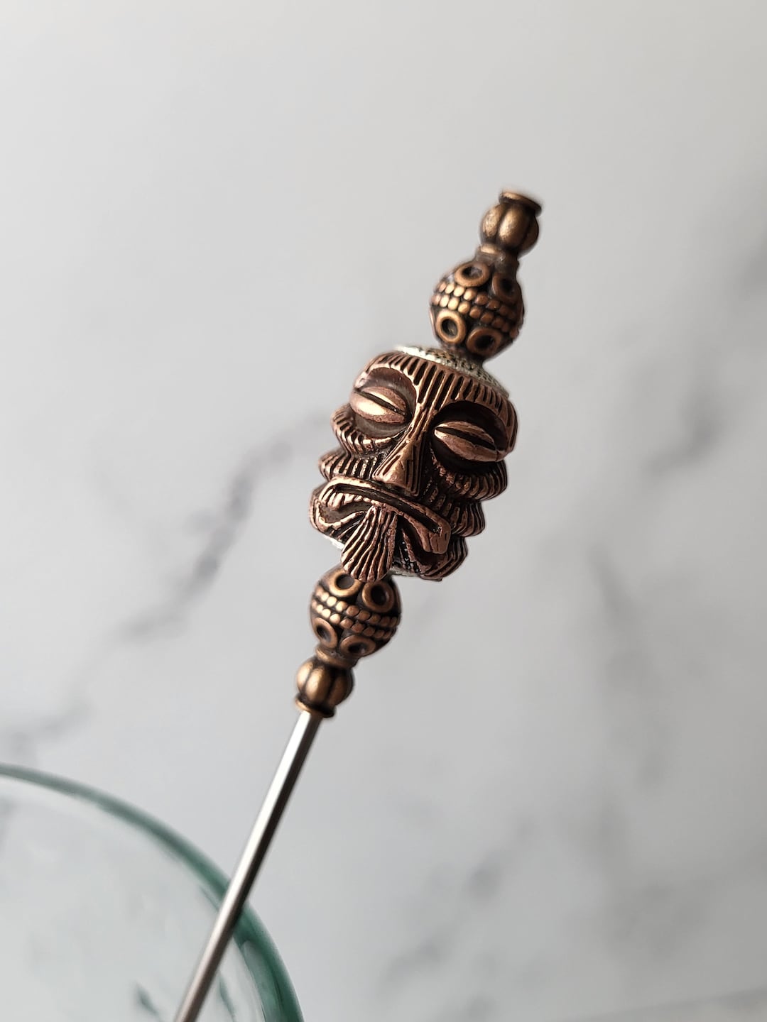 Swizzle Stick Drink Stirrer Copper Tiki God Ball End Home Etsy