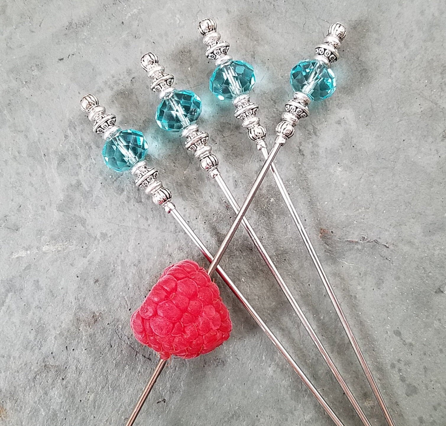 Aqua Blue Crystal Martini Picks Cocktail Picks Appetizer or Etsy