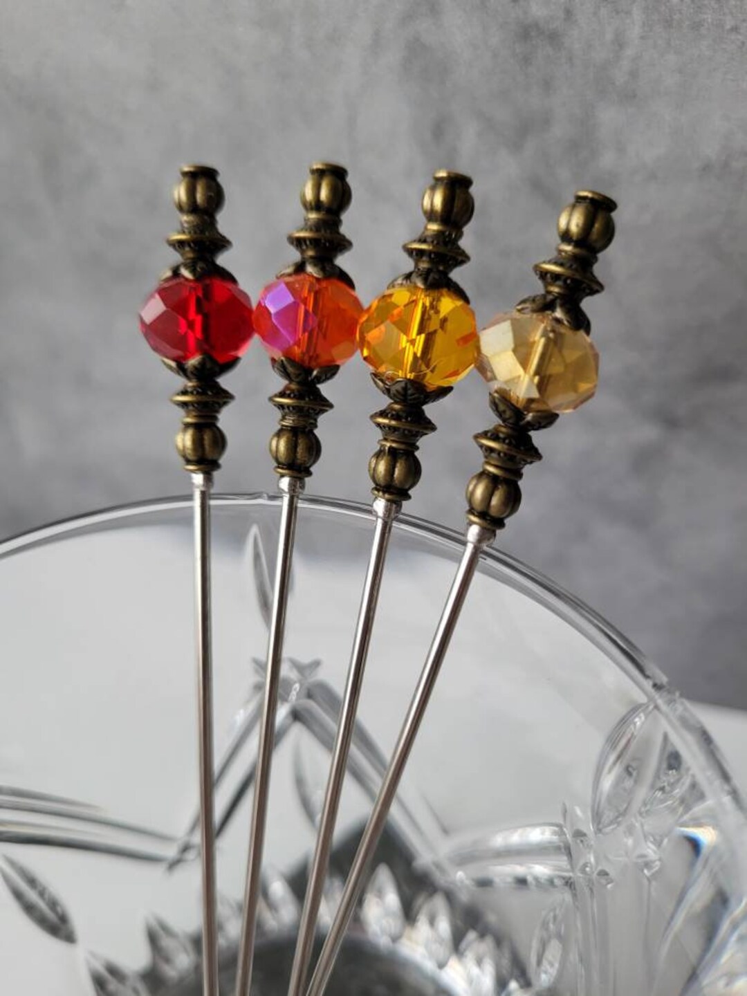 Autumn Breeze, Faceted Crystal Martini Picks, Cocktail Picks