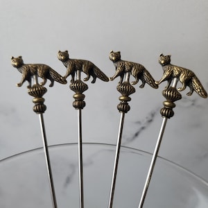 Antique Brass Fox, Coyote, Wolf Martini Picks, Cocktail Picks, Appetizer Skewer, Home Bar, Mixology, Food Grade Stainless Steel