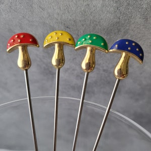 Retro Multicolor Mushroom Martini Picks, Cocktail Picks, Appetizer Skewers, Home Bartender, Mixology, Food Grade Stainless Steel