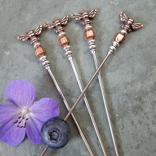 Honey Bees, Copper Colored Bees, Martini Cocktail Picks, Appetizer Dessert Skewers, Home Bar, Mixology, Food Grade Stainless Steel