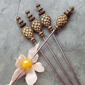 Golden Pinecones, Great Outdoors, Nature Inspired Martini Picks, Cocktail Picks, Appetizer Skewer, Home Bar, Food Grade Stainless Steel