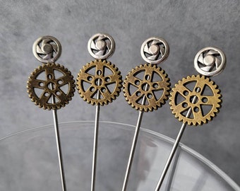 Steampunk Cog, Martini Picks, Cocktail Picks, Appetizer Dessert Skewers, Home Bar, Mixology, Food Grade Stainless Steel