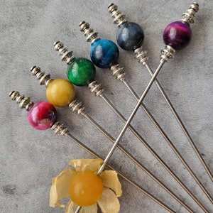 Tigers Eye Martini Picks, 6pc Set Cocktail Picks, Charcuterie Skewers, Mixologist Garnish Pins, Home Bartender, Food Grade Stainless Steel