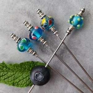 Martini Picks, Cocktail Picks, Jarcuterie Skewers, Home Bartender, Mixology, Artisan Lampwork, Food Grade Stainless Steel