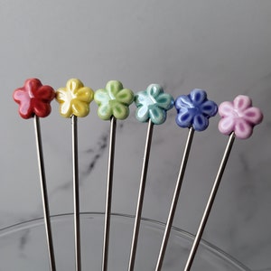 Ceramic Posies, 6pc Flower Martini Picks, Cocktail Picks, Appetizer Skewers, Home Bartender, Mixology, Food Grade Stainless Steel