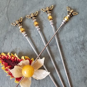 Honey Bees, Gold Colored Bees, Martini Cocktail Picks, Appetizer Dessert Skewers, Home Bar, Mixology, Food Grade Stainless Steel