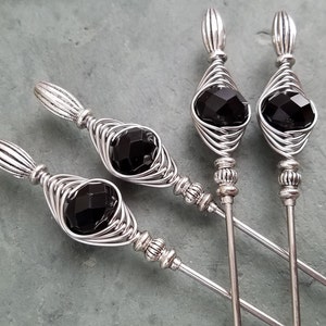 Classic Black Crystals, Garnish Spikes, Appetizer or Dessert Skewers, Bloody Mary Basket, Martini Picks, Food Grade Stainless Steel