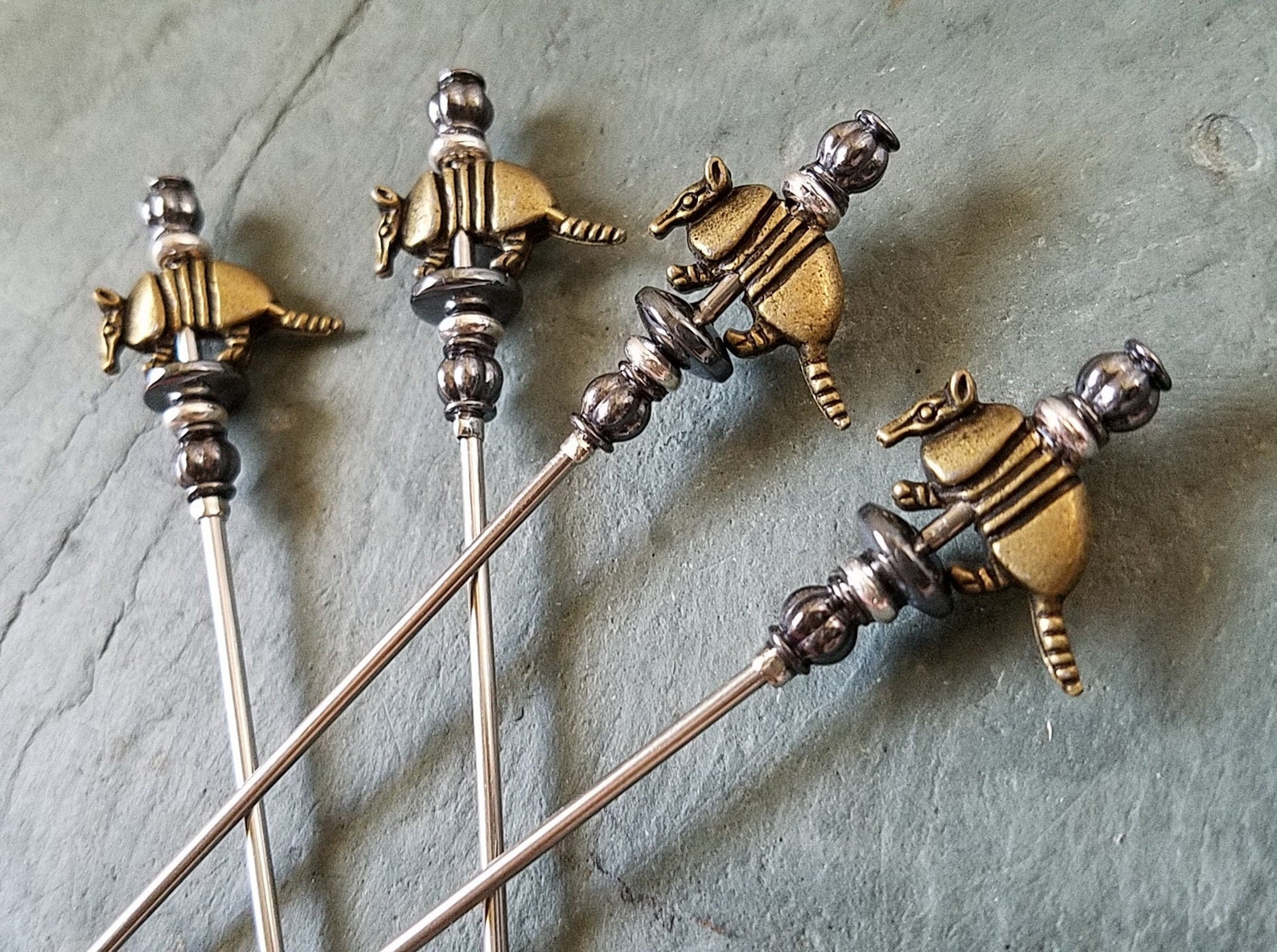 Antique Brass Armadillos Martini Picks Cocktail Picks Etsy