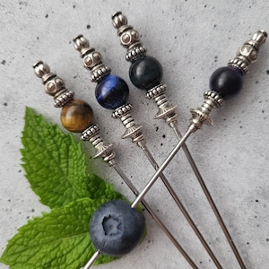 Multicolor Ornate Tigers Eye Martini Picks, Cocktail Picks, Appetizer Dessert Skewers, Mixologist Garnish Pins, Food Grade Stainless Steel