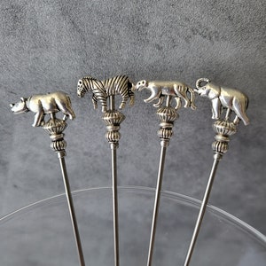 Silver Plated Safari Animal Martini Picks, Cocktail Picks, Appetizer Skewer, Home Bar, Mixology, Food Grade Stainless Steel