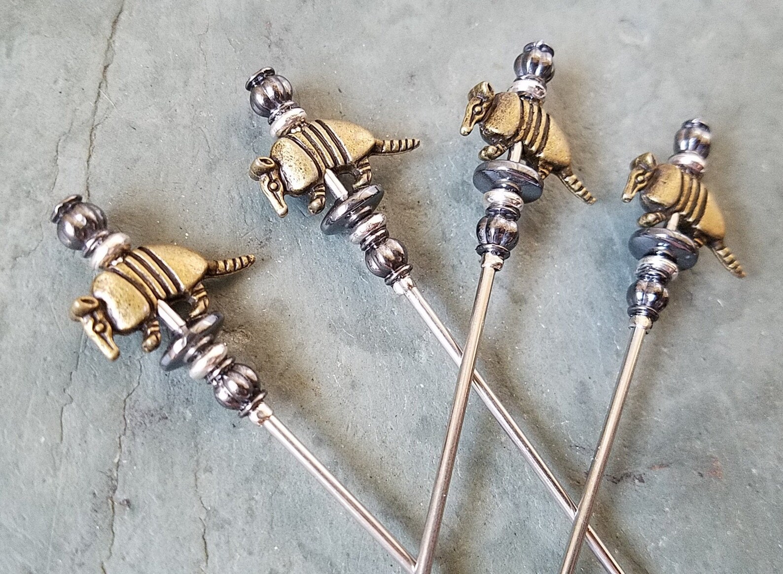 Antique Brass Armadillos Martini Picks Cocktail Picks Etsy