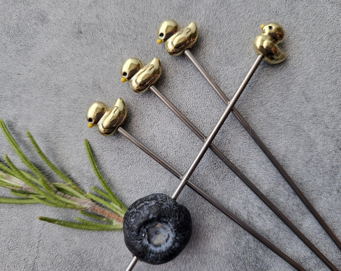 Darling Ducks, Gold/Silver/Yellow Duckling Martini Cocktail Picks, Appetizer Dessert Skewers, Home Bar, Mixology, Food Grade Stainless Steel