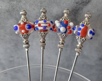 Martini Picks, Cocktail Picks, Jarcuterie Skewers, Home Bartender, Mixology, 4th of July, Artisan Lampwork, Food Grade Stainless Steel