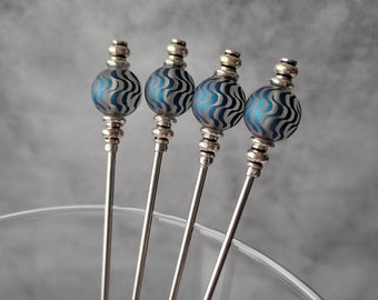 Blue Wave Martini Picks, Beaded Cocktail Picks, Jarcuterie Skewers, Home Bartender, Mixology, Modern Barcart, Food Grade Stainless Steel