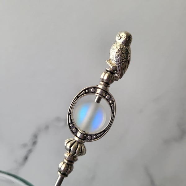 Swizzle Stick, Drink Stirrer, Metal Stir Stick, Framed Mystic Globe & Owl, Ball End, Food Grade Stainless Steel