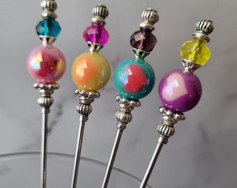 Burbujas de Amor, San Valentín, Palillos para Martini, Palillos para Cócteles (4 piezas), Brochetas para Aperitivos y Postres, Bar en Casa, Mixología, Acero Inoxidable de Grado Alimenticio