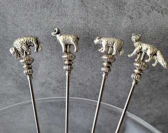 Silver Plated Yellowstone Animal Martini Picks, Cocktail Picks, Appetizer Skewer, Home Bar, Mixology, Food Grade Stainless Steel