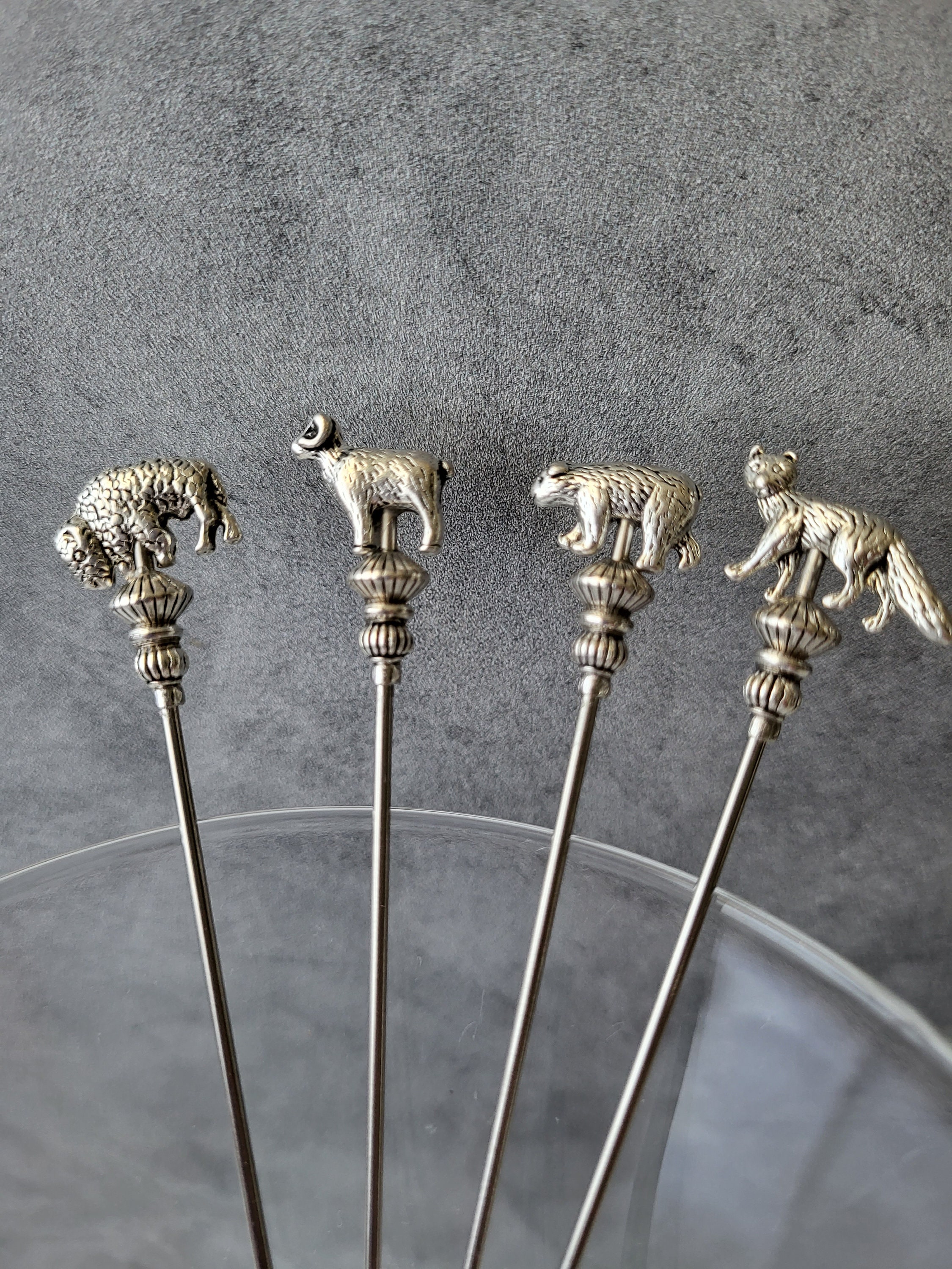 Handmade forged skewers bronze animal heads grill set barbecue BBQ premium  gift